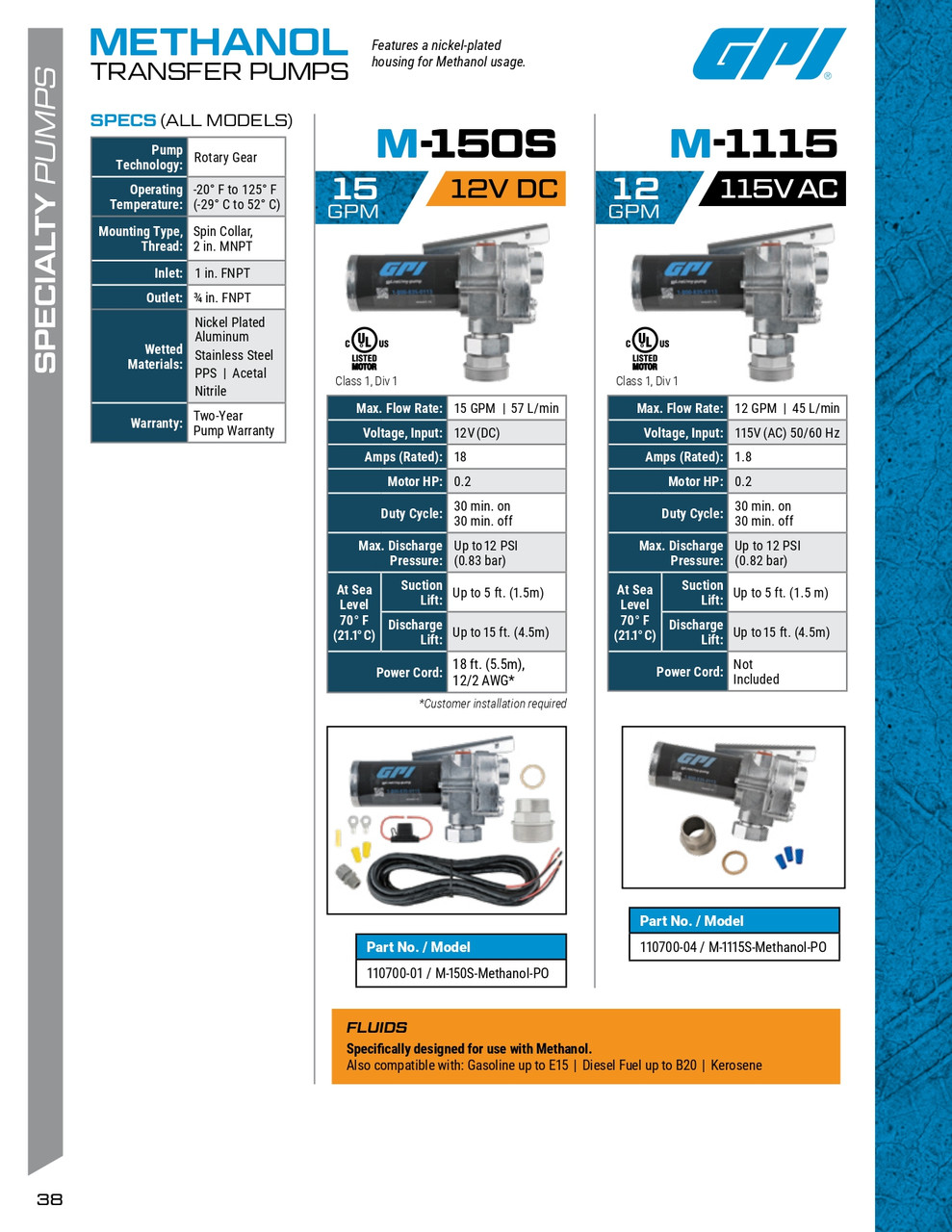 12 GPM 115V Methanol Transfer Pump   110700-04