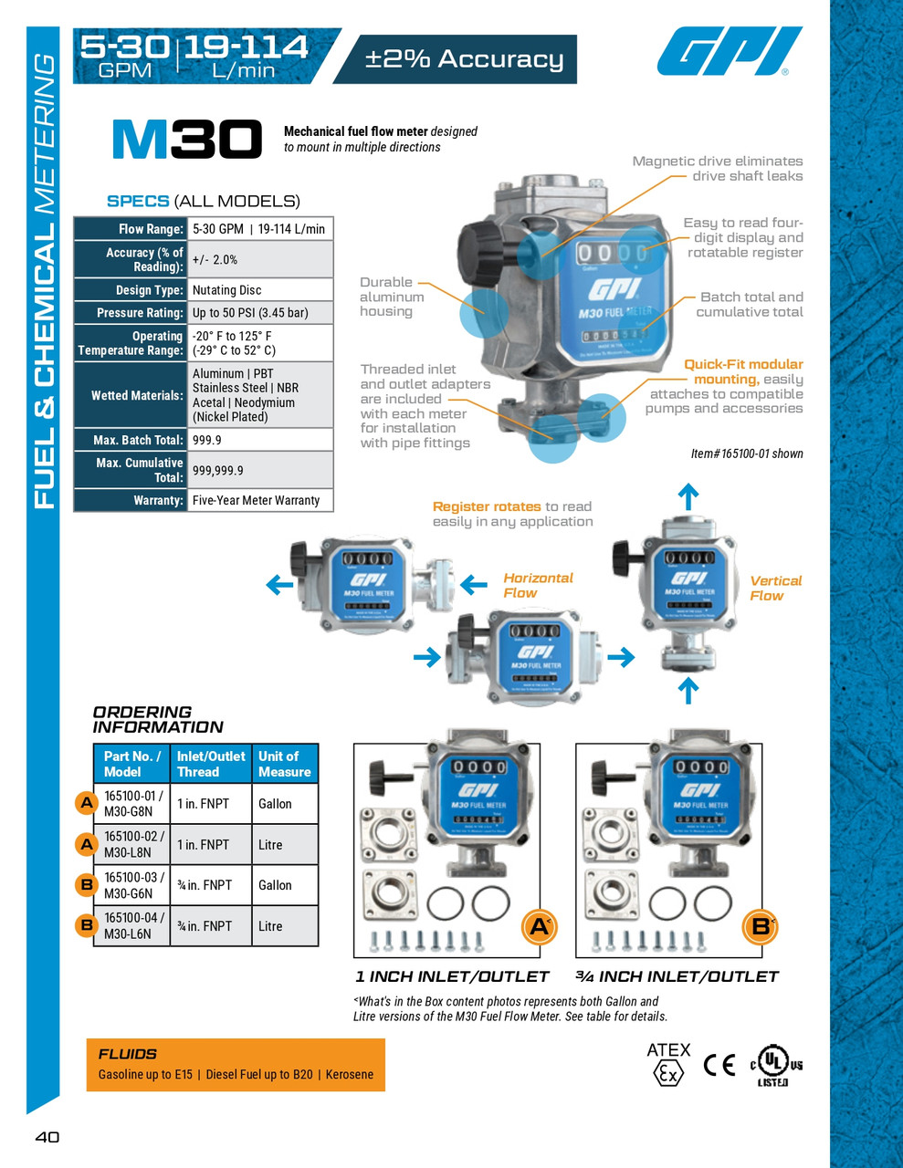 5-30 GPM M30 Series Modular Mechanical Fuel Meter   165100-01