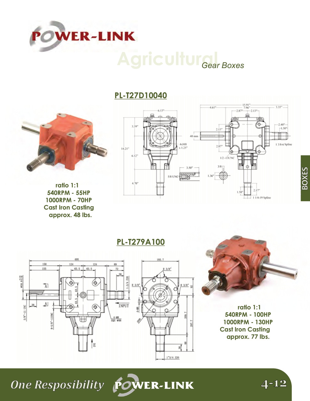 1:1 Cast Iron Agricultural Gearbox  PL-T279A100