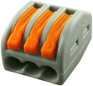 100 Pc. 28-12 AWG @ 20A Three Conductor Push Wire Connector  1633-36