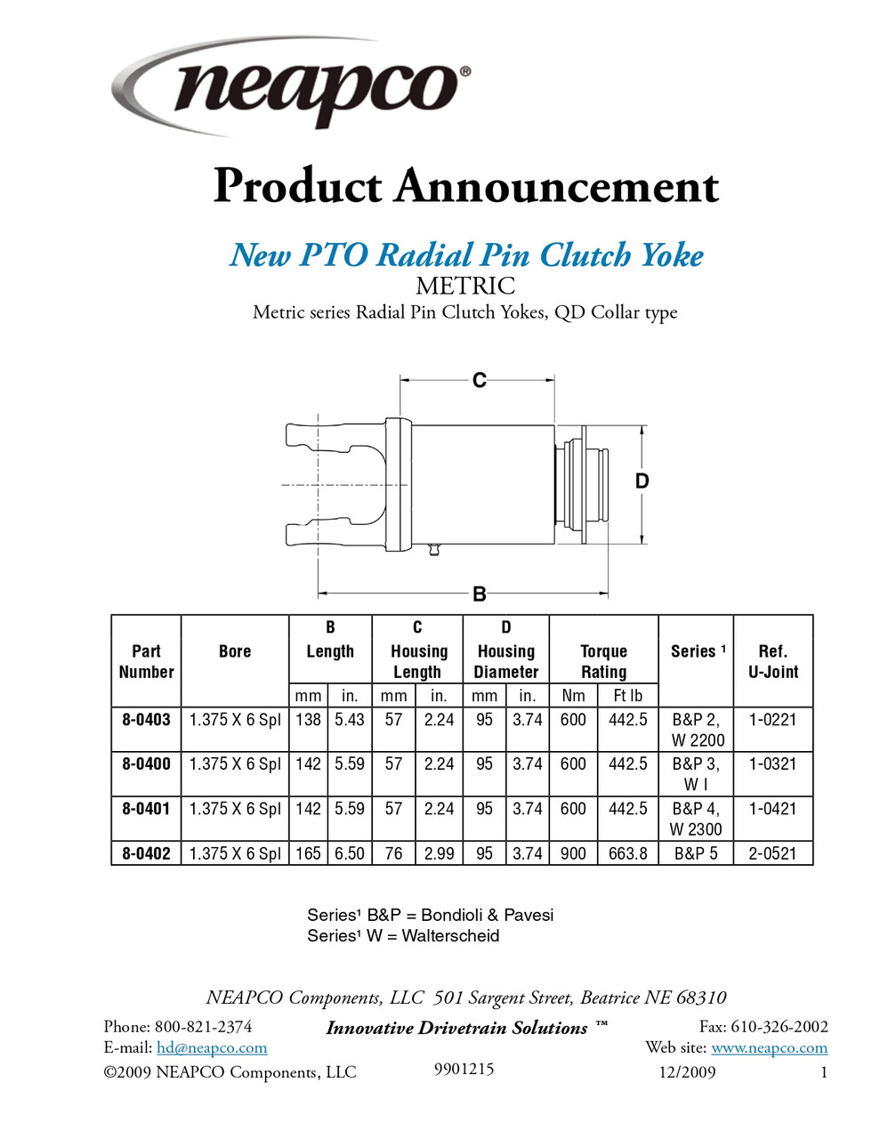 1-3/8" 6 Spline - Bondioli® 3/Walterscheid® I Series Radial Pin Clutch Yoke w/Slide Collar Quick Disconnect   8-0400