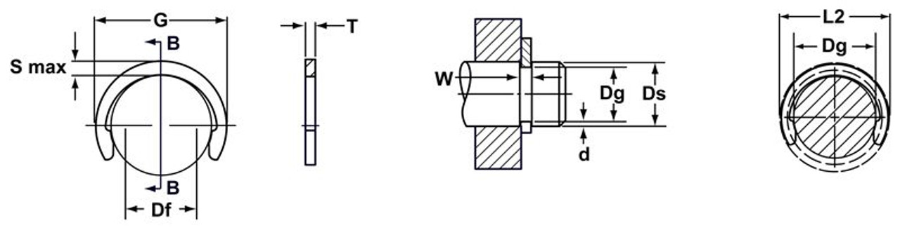 External Metric Phosphated Low Profile Crescent Retaining Ring  DC-019-PA