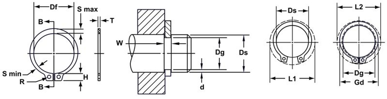 External Metric Phosphated Standard Retaining Ring  DSH-168-PA