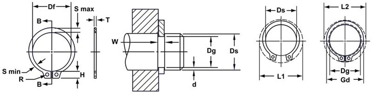 External Metric Phosphated Standard Retaining Ring  DSH-055-PA