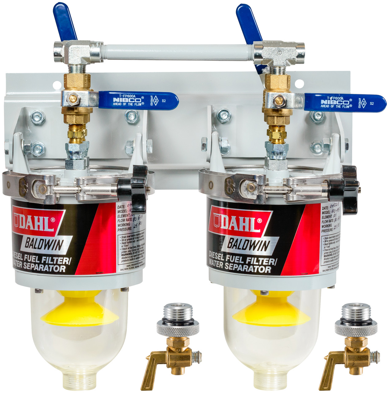Two Diesel Fuel Filter/Water Separators Manifolded with Shut-Off Valves  100-MFV