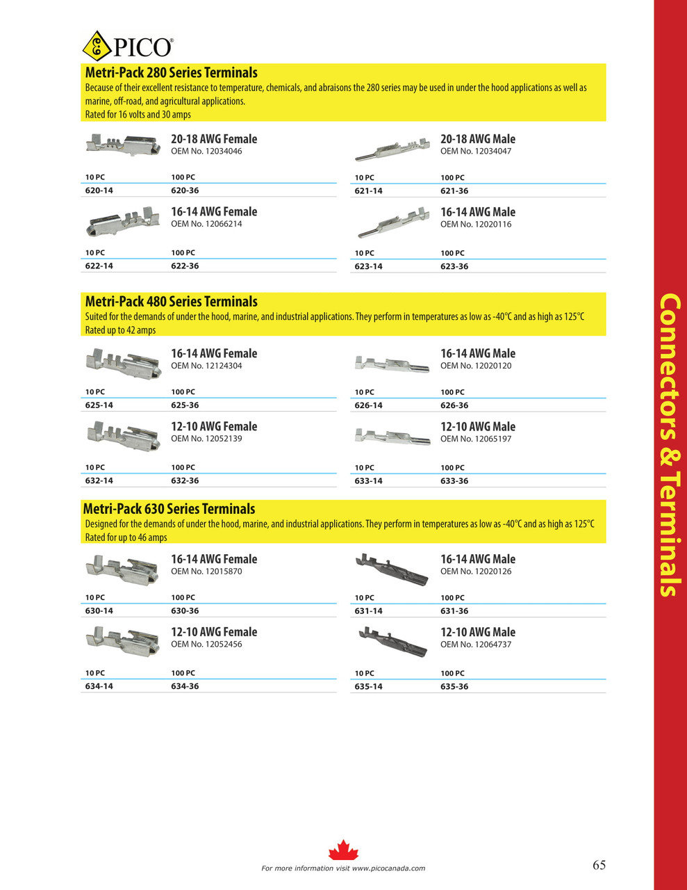 100 Pc. 16-14 AWG Metri-Pack 630 Series Male Terminal   631-36