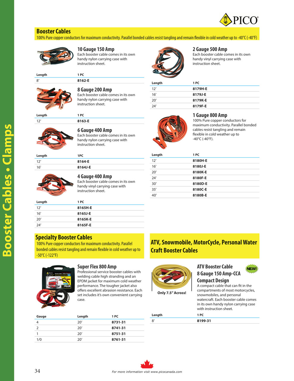 8 AWG 150A @ 8' Compact ATV Booster Cable Set  8199-31