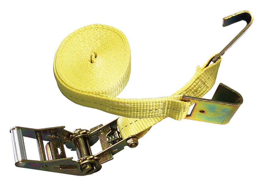 Yellow Polyester Ratchet Strap 2" x 30' w/Flat J-Hooks 10,000 lbs.  12344