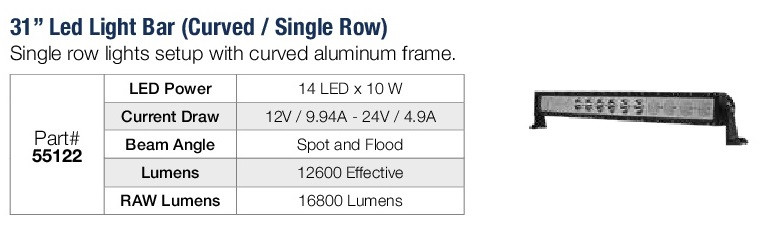 31" Single Row Curved LED Light Bar @ 140W  55122