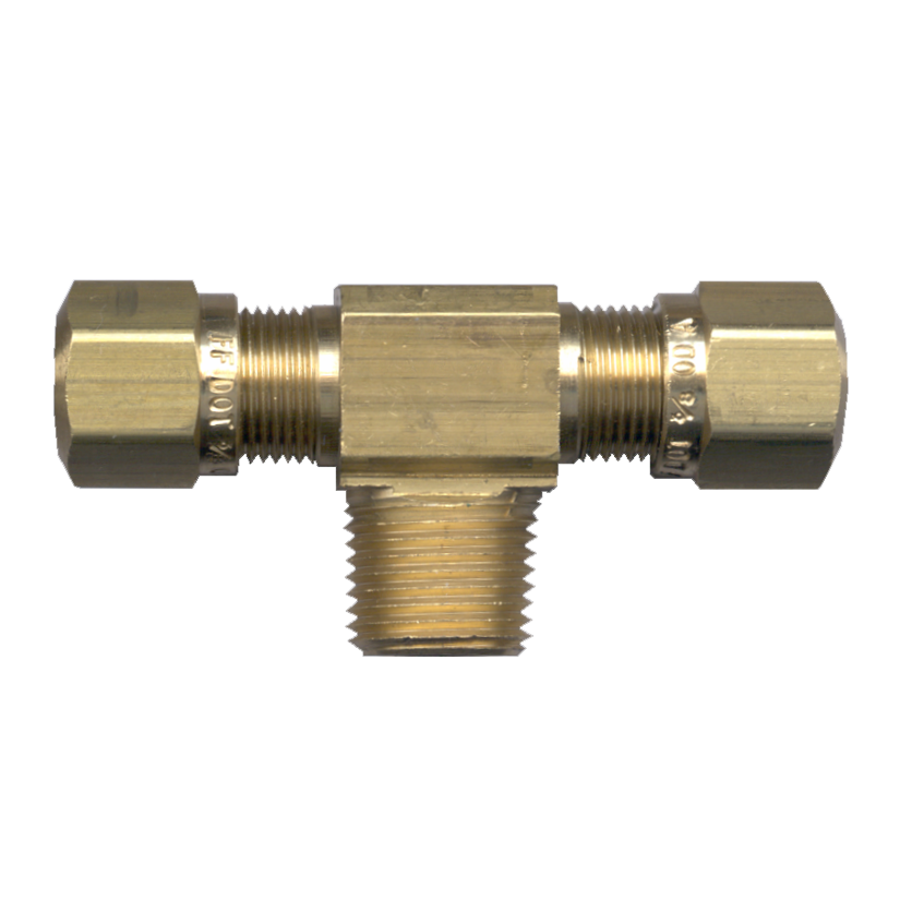 1/4 x 1/4 x 1/8" Brass DOT Poly Line Compression - DOT Poly Line Compression - Male NPT Tee   1472-4A