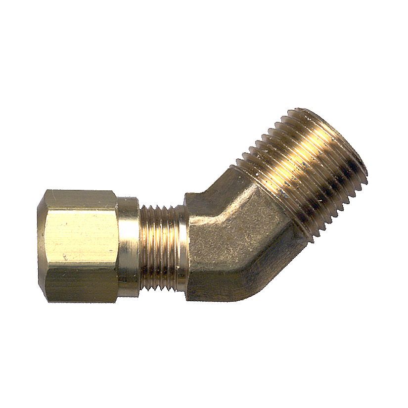 3/8 x 1/2" Brass DOT Poly Line Compression - Male NPT 45° Elbow  1474-6D