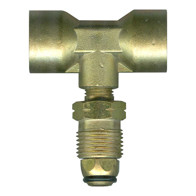 .885"-14 Brass Dual Female POL (CGA510) - Male POL (CGA510) Forged Propane Manifold Tee  2001-SE