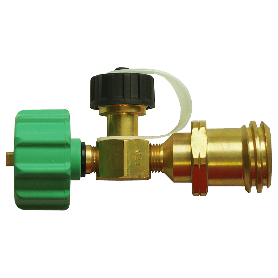 1-5/16" x 1"-20 x 1-5/16" Green Nylon Female QCC1 - Brass Male Primus - Male QCC1 Propane Branch Tee  2499