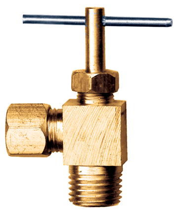 1/4 x 1/8" Brass Metal Line Compression - Male NPT 90° Needle Valve  3069-4A
