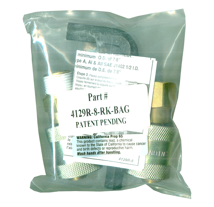 1/2 x 1/2" Brass/Steel DOT Male NPT - Air Brake Hose Splice Kit w/Allen Key  4129R-8-RK