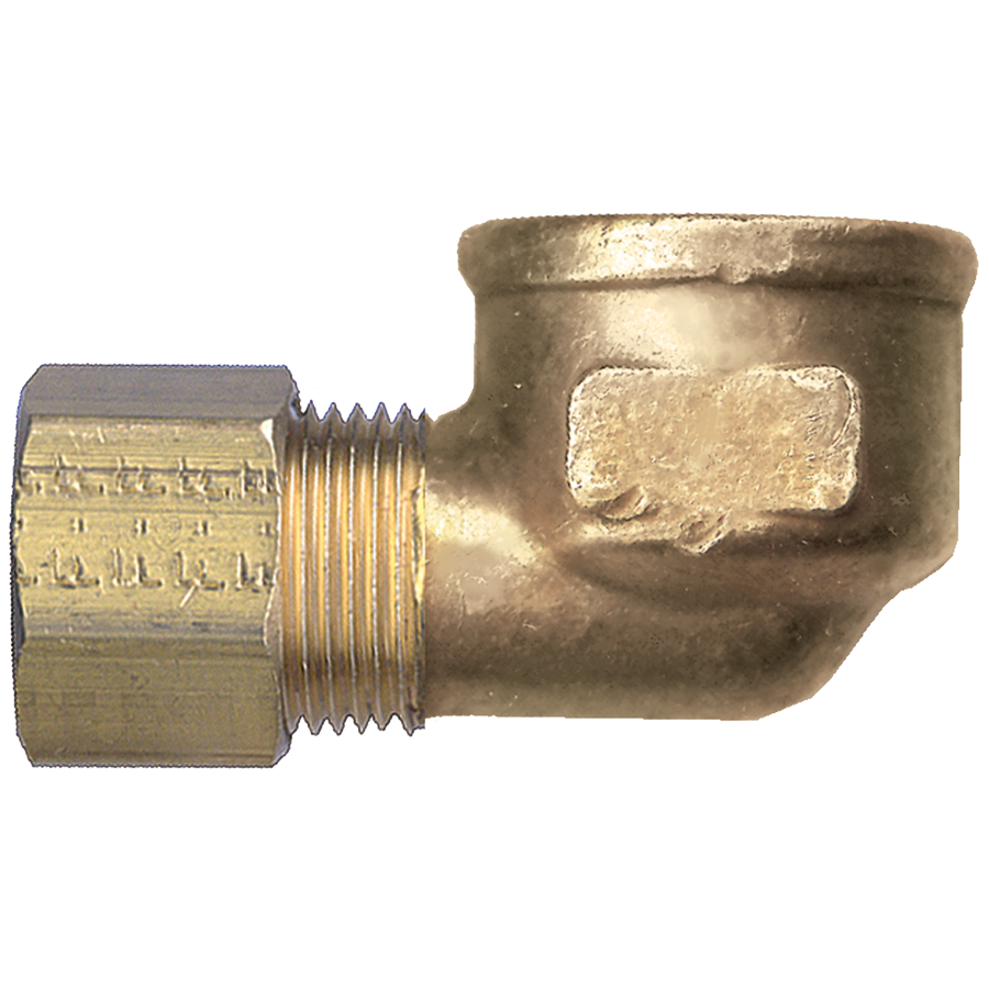 1/4 x 1/8" Brass Poly Tube Compression w/Fixed Insert - Female NPT 90° Elbow   470-4A