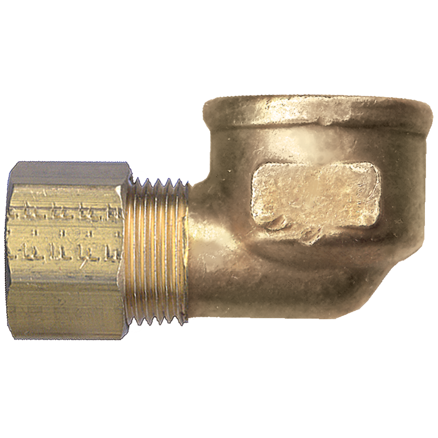 3/8 x 1/4" Brass Poly Tube Compression w/Fixed Insert - Female NPT 90° Elbow   470-6B