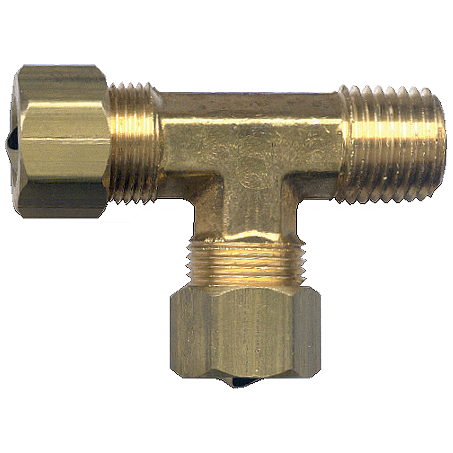 1/4 x 1/8 x 1/4" Brass Poly Tube Compression w/Fixed Insert - Male NPT - Compression w/Fixed Insert Tee  471-4A