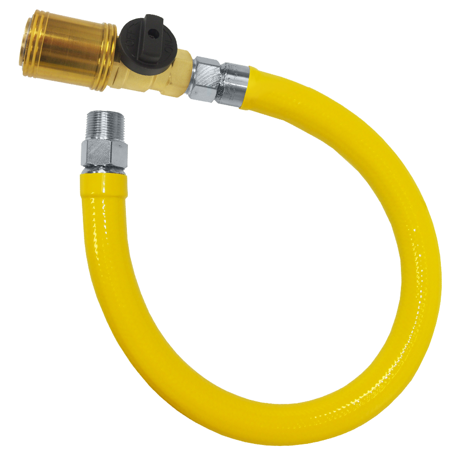 3/4 x 48" Male NPT Swivel Yellow Coated S/S Natural Gas Hose Assembly w/Quick Disconnect  ACM-75-GAS-SPQD48