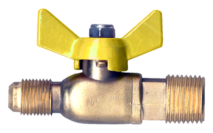 3/8 x 1/2" Brass 200 PSI Male 45° SAE Flare - Male NPT Utility Valve w/Flare Nut  BV1048-6D