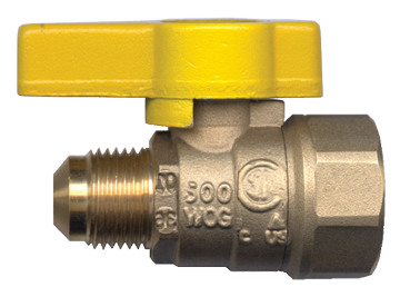 3/8 x 1/2" Forged Brass 5 PSI Male 45° SAE Flare - Female NPT Natural Gas Ball Valve  BV5046-6D