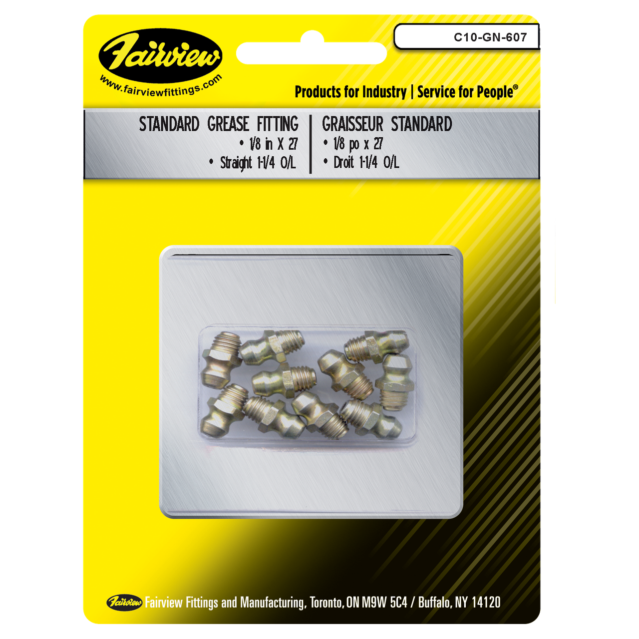 1/4" x .50" Steel Drive-Fit Straight Grease Nipple - 10 Pack  C10-GN-743