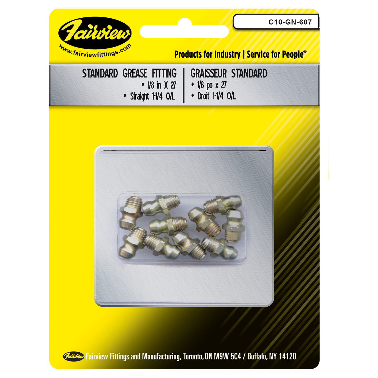 M8-1.0 x 15mm Steel Male Metric Straight Grease Nipple - 10 Pack  C10-GNM-901