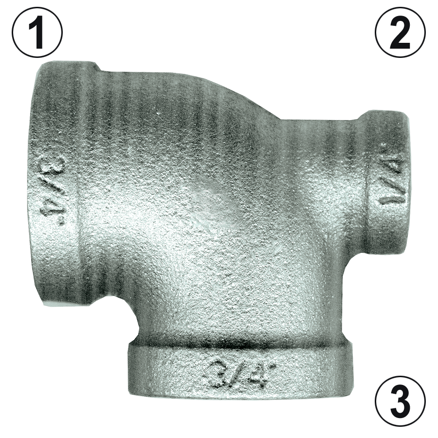 1 x 3/4 x 1" Sch. 40 Galvanized Iron Female NPT Reducing Tee  GI-101-HEH