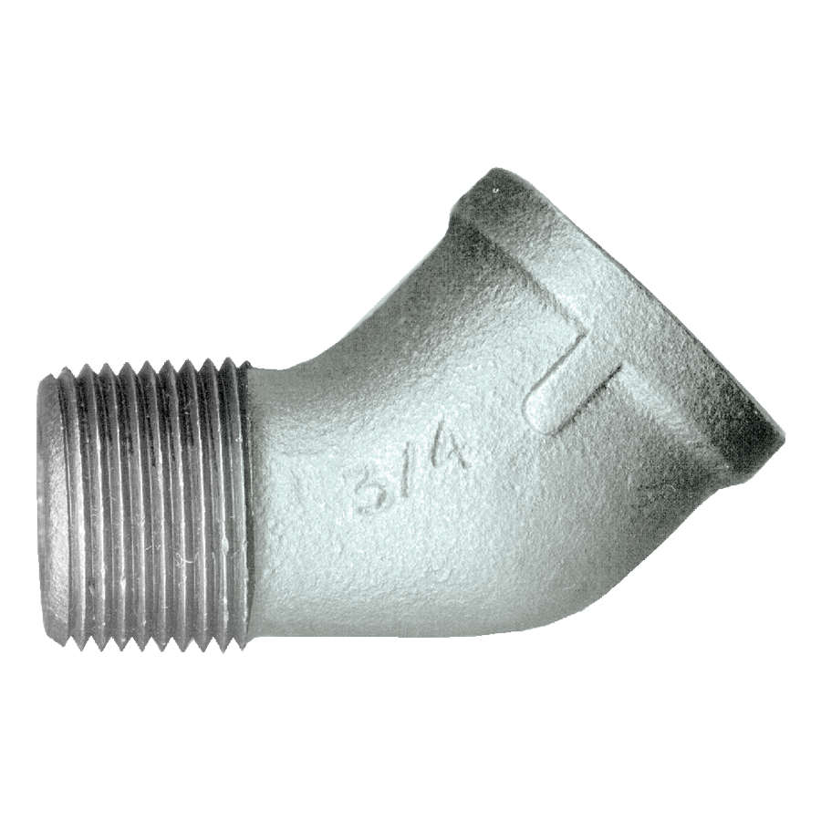 1/4" Sch. 40 Galvanized Iron Male NPT - Female NPT 45° Street Elbow  GI-124-B