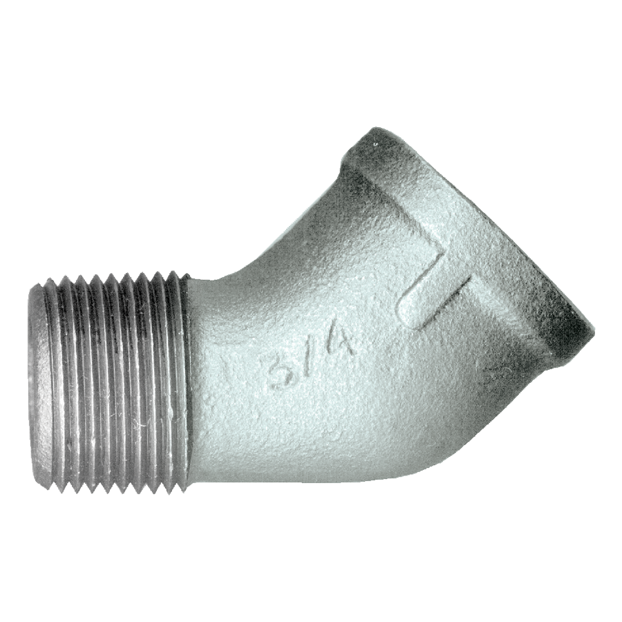 1/2" Sch. 40 Galvanized Iron Male NPT - Female NPT 45° Street Elbow  GI-124-D