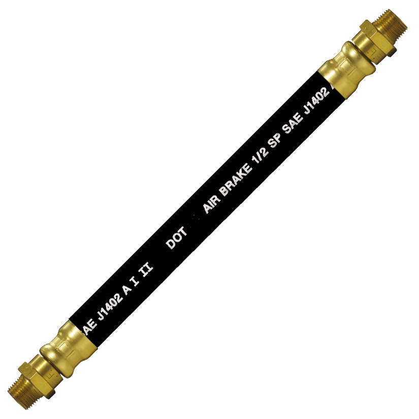 1/2 x 28" Black Rubber DOT SAE J1402 Air Brake Hose Assembly  HAB-8-28C-LSW