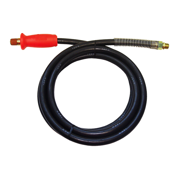 3/8" x 12' Black Rubber DOT SAE J1402 Air Brake Hose Assembly w/Red Grip & Spring Guard  HABRED-12GGSG
