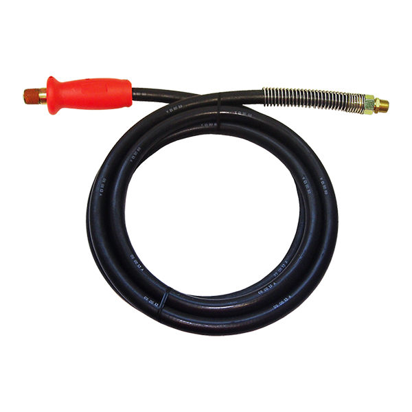 3/8" x 15' Black Rubber DOT SAE J1402 Air Brake Hose Assembly w/Red Grip & Spring Guard  HABRED-15GGSG