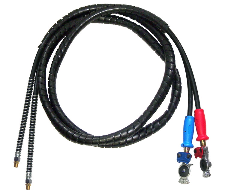 3/8" x 15' Blue & Red Air Brake Hose Assemblies w/Spiral Hose Guard  HABSPW-15GGSG