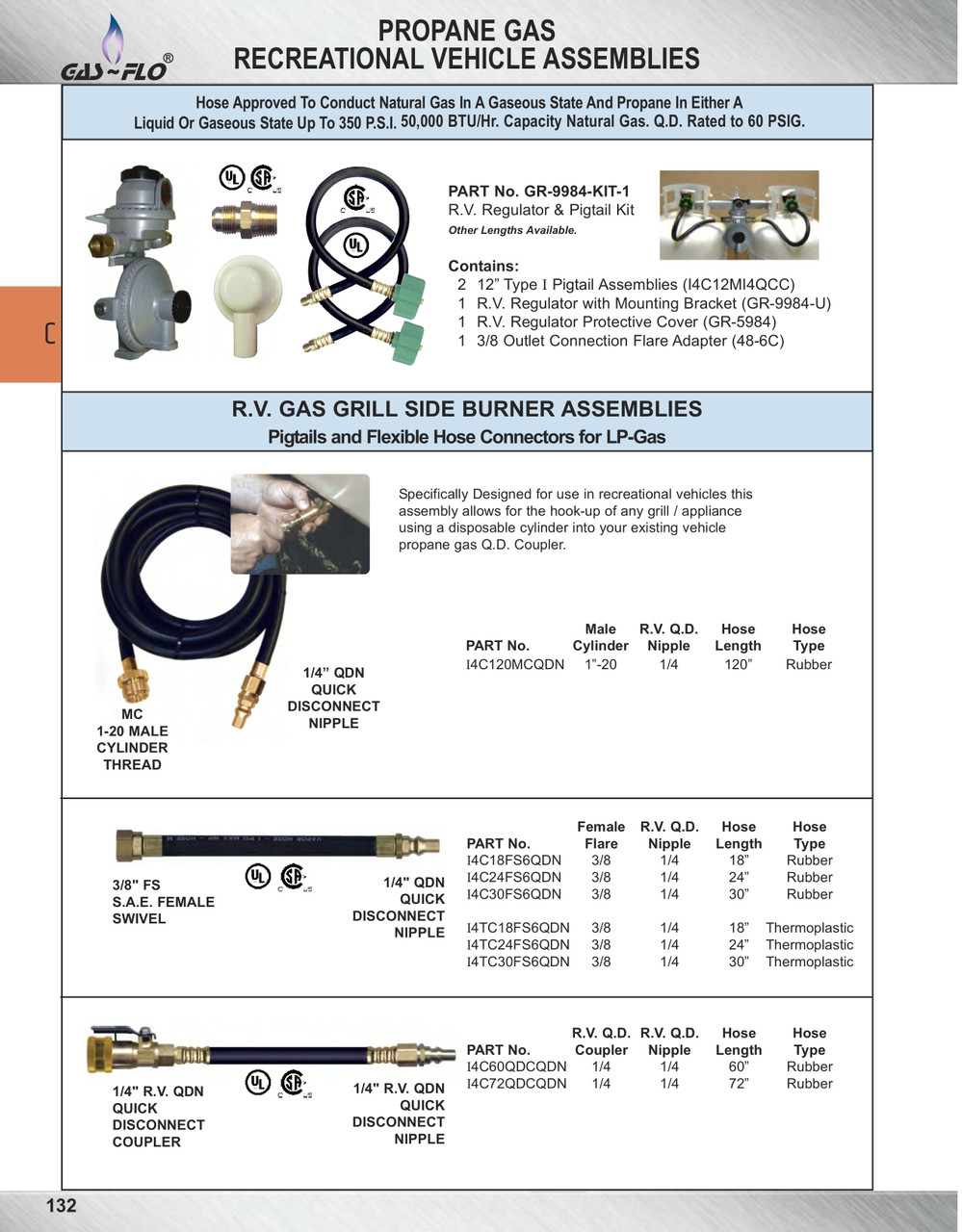 1/4 x 144" Male Primus - Male QD Nipple - Type I Nitrile Rubber Natural Gas Hose Assembly  I4C144MCQDN