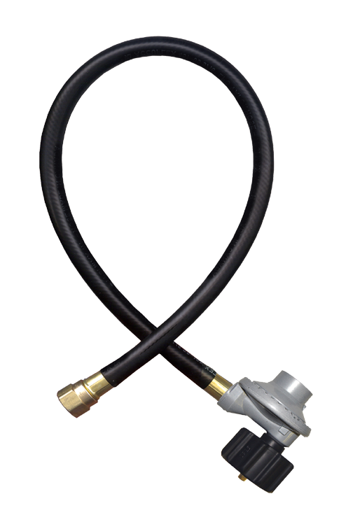 1/4 x 48" Female 45° SAE - Female QCC1 - Type I Nitrile Rubber BBQ Hose Assembly w/Regulator  I4C48GRQC