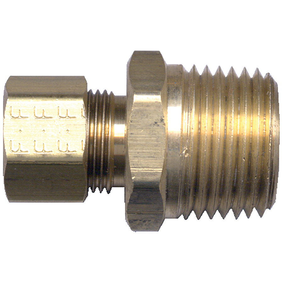 3/8 x 1/4" Lead Free Brass Poly Tube Compression w/Fixed Insert - Male NPT Connector  LF-468-6B
