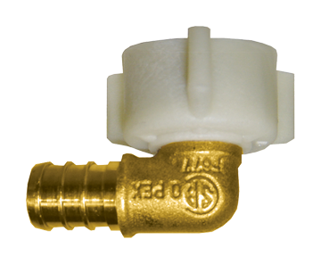 3/8 x 1/2" Lead Free Brass Pex Hose Barb - Female NPT Swivel 90° Elbow  LF-PEX-139FSPN-8D