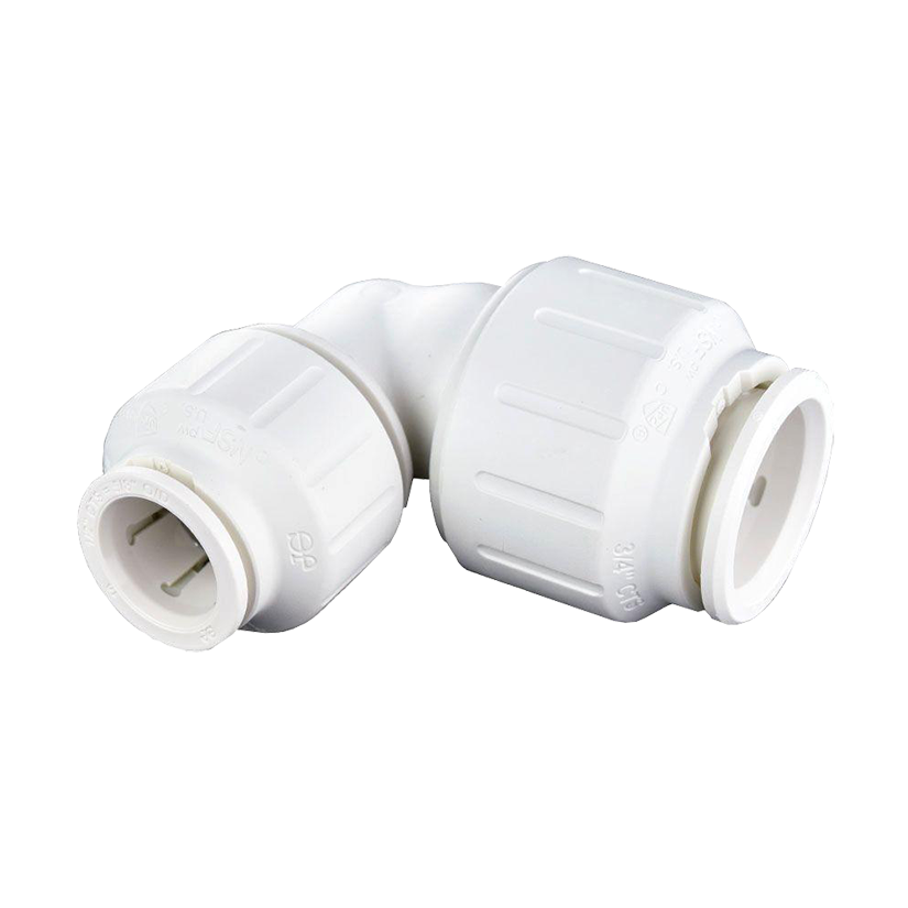 3/4 x 1/2" JG® White Polypropylene CTS Twist Lock 90° Reducing Elbow  PEI212820