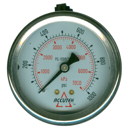 0-1000 PSI  - 2-1/2" Liquid Filled - Stainless Case - Brass Center Back Mount - Pressure Gauge  PG-1000CG25