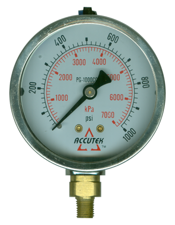 0-1000 PSI  - 4" Liquid Filled - Stainless Case - Brass Stem Mount - Pressure Gauge  PG-1000SG4
