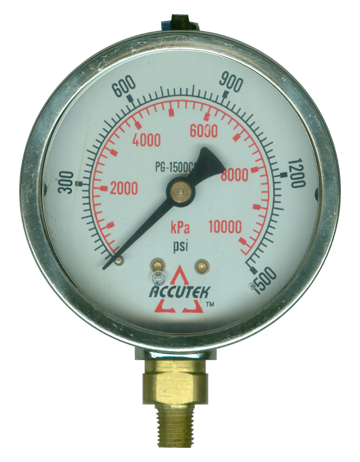 0-1500 PSI  - 4" Liquid Filled - Stainless Case - Brass Stem Mount - Pressure Gauge  PG-1500SG4