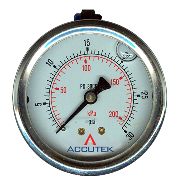 0-15 PSI  - 2-1/2" Liquid Filled - Stainless Case - Brass Center Back Mount - Pressure Gauge  PG-15CG25