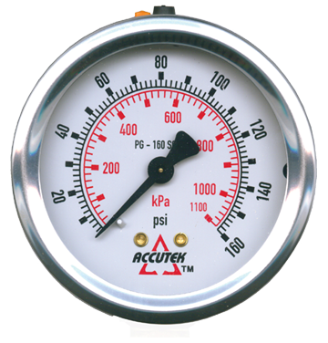 0-160 PSI  - 2-1/2" Liquid Filled - Stainless Case - Brass Center Back Mount - Low Temp - Pressure Gauge  PG-160CG25LT