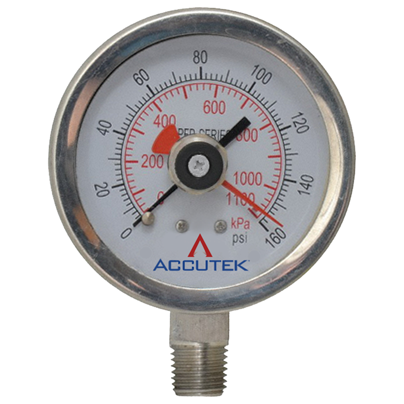 0-160 PSI  - 2-1/2" Dry - Stainless Case - Stainless Stem Mount - "Tell Tale" Pressure Gauge  PG-160SD25SS-MINP