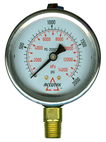0-2000 PSI  - 2-1/2" Liquid Filled - Stainless Case - Brass Stem Mount - Pressure Gauge  PG-2000SG25