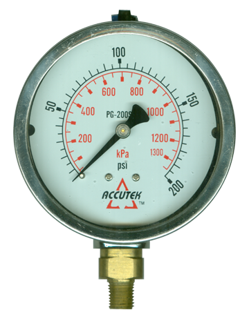 0-200 PSI  - 4" Liquid Filled - Stainless Case - Brass Stem Mount - Pressure Gauge  PG-200SG4