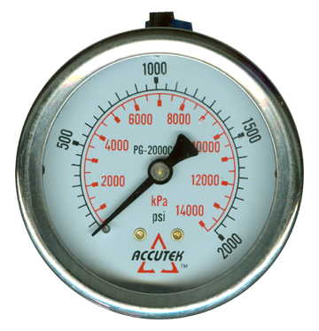 0-3000 PSI  - 2-1/2" Liquid Filled - Stainless Case - Brass Center Back Mount - Pressure Gauge  PG-3000CG25
