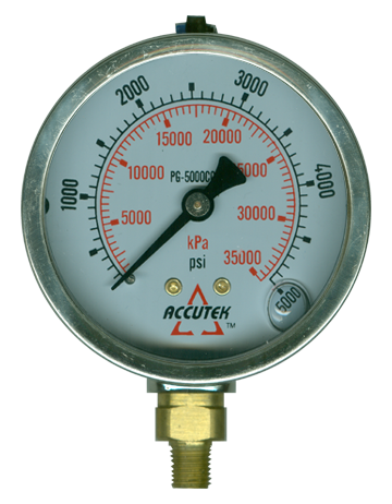 0-3000 PSI  - 4" Liquid Filled - Stainless Case - Brass Stem Mount - Pressure Gauge  PG-3000SG4