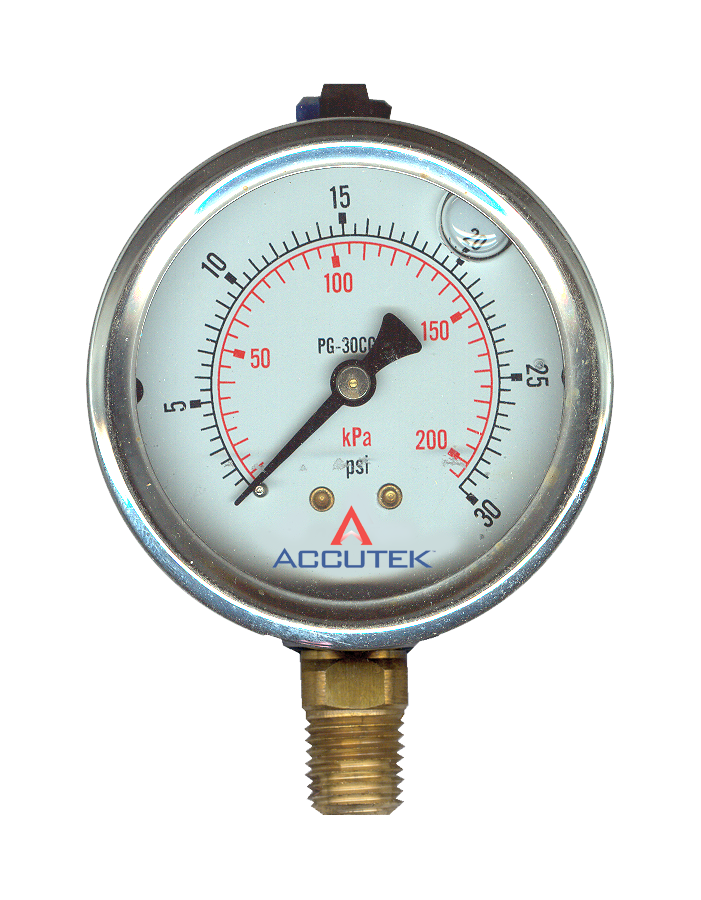 0-30 PSI  - 2-1/2" Liquid Filled - Stainless Case - Brass Stem Mount - Low Temp - Pressure Gauge  PG-30SG25LT